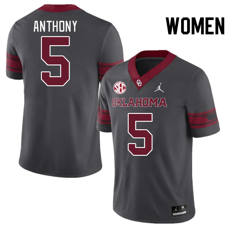 Women #5 Andrel Anthony Oklahoma Sooners 2024 SEC Conference College Football Jerseys-Charcoal